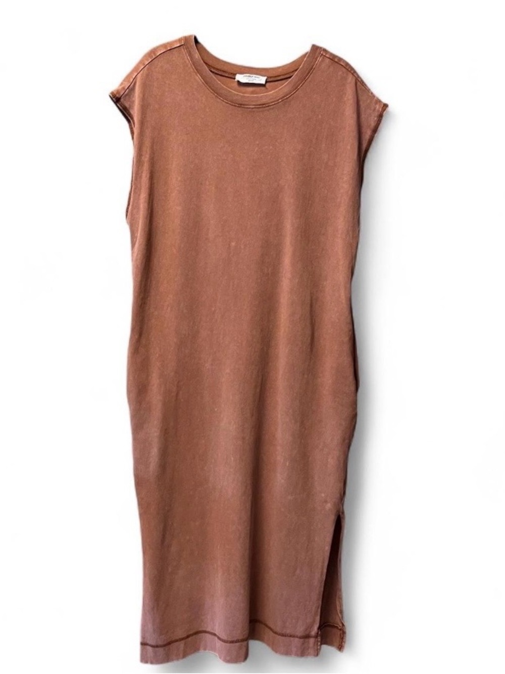 Double Zero Distressed Rich Brown Long Dress w/ Pockets Sz M Side Slit Soft